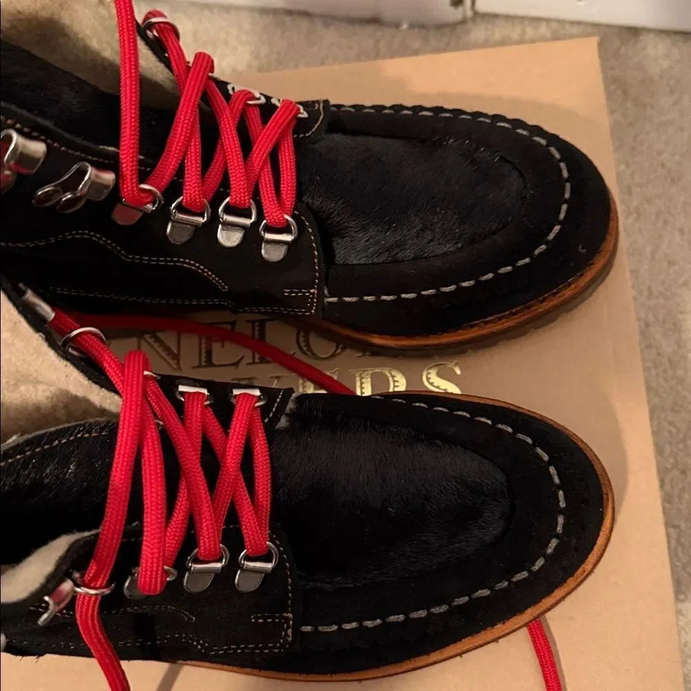 NWT Penelope Childers 37 Black Leather Pioneer Suede Boots